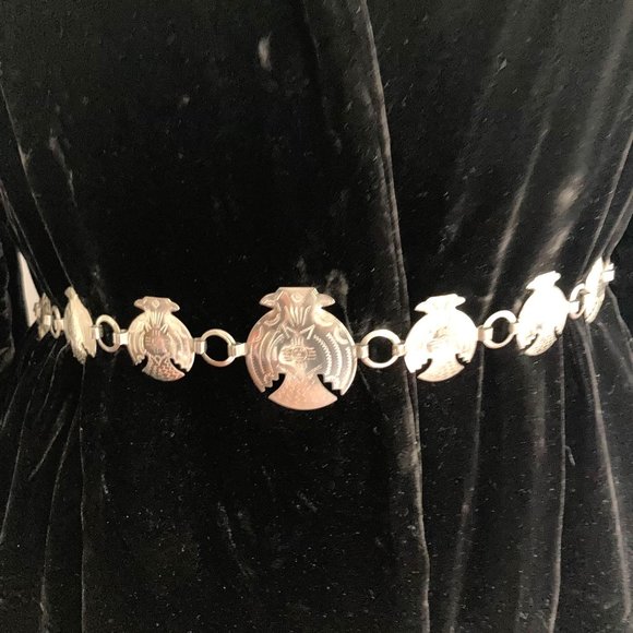 Unbranded Accessories - Vintage Silver Thunderbird Chain Belt Silver Small Southwestern Adjustable